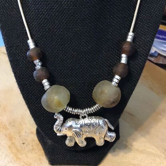 Handmade, Handmade African Brown & Silver Necklace, NEW, 26' - Picture 1 of 5